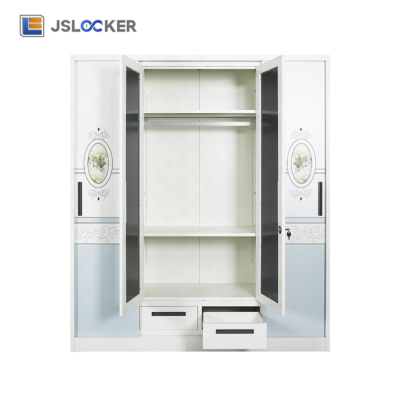 Jslocker OEM/ODM Supplier Custom 4 Door Steel Almirah Metal Painting Wardrobe Cabinet Detachable Storage for Bedroom Home Jslocker OEM/ODM Supplier Custom 4 Door Steel Almirah Metal Painting Wardrobe Cabinet Detachable Storage for Bedroom Home