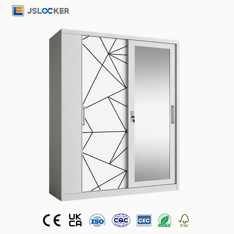 Armoire-penderie en acier à plusieurs portes JSLOCKER avec miroir et agencement de rangement intérieur