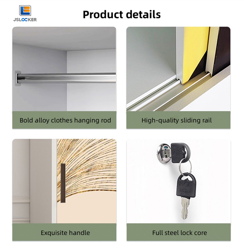 Armoire-penderie en acier à plusieurs portes JSLOCKER avec miroir et agencement de rangement intérieur