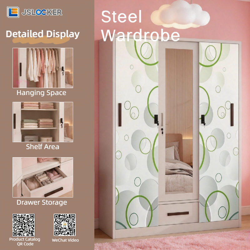 L'armoire à portes coulissantes JSLOCKER présente un design de rangement intérieur bien organisé.