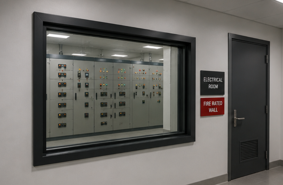 Fire rated observation windows for electrical rooms