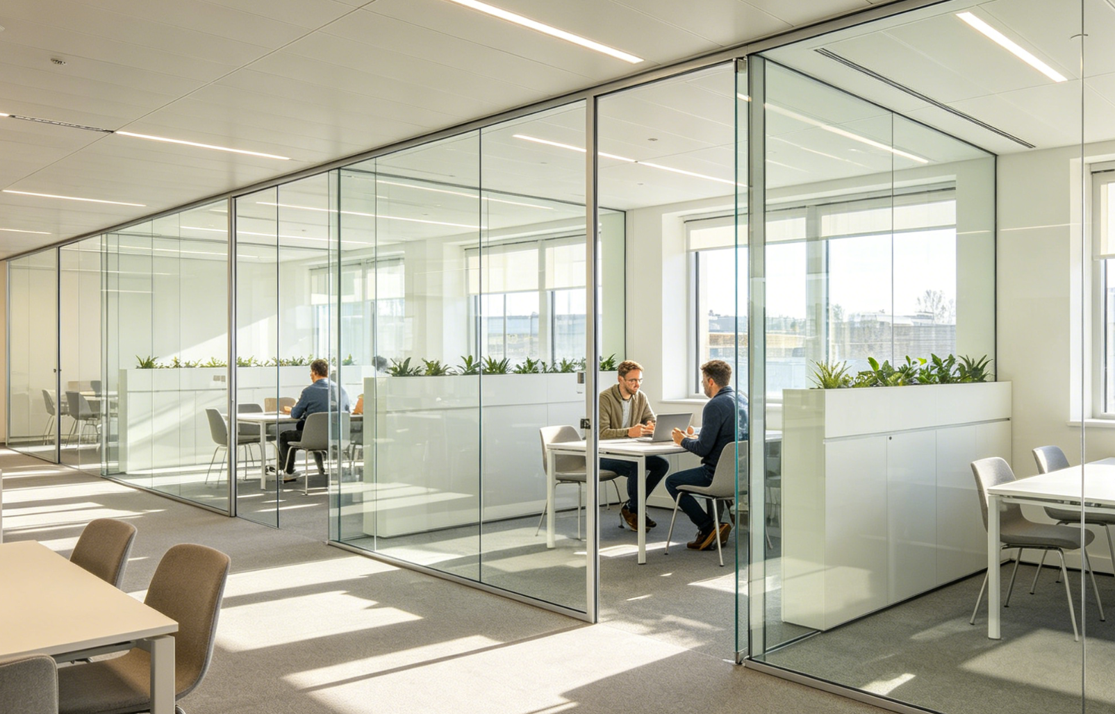 Frameless fire rated glass partitions co-working Frameless fire rated glass partitions co-working