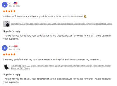 Customer's positive reviews online