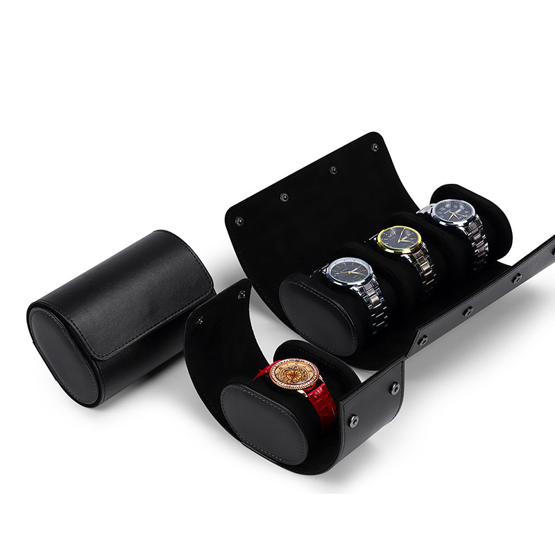 black custom leather watch package for wristwatch