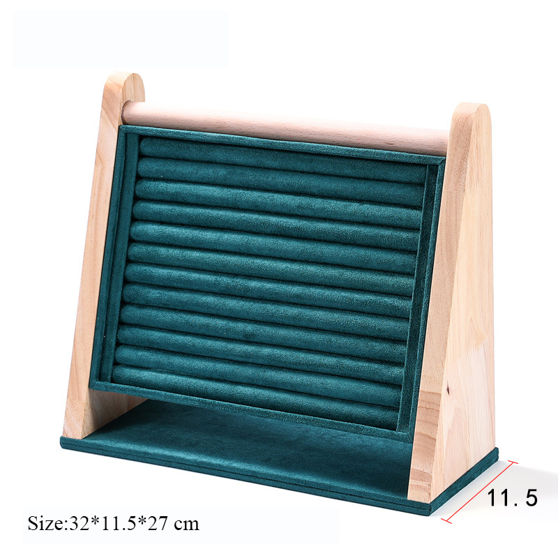 rak pajangan cincin dengan alas kayu dan lapisan beludru, tatakan perhiasan