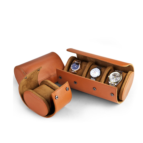tube round shape pu leather watch box custom logo