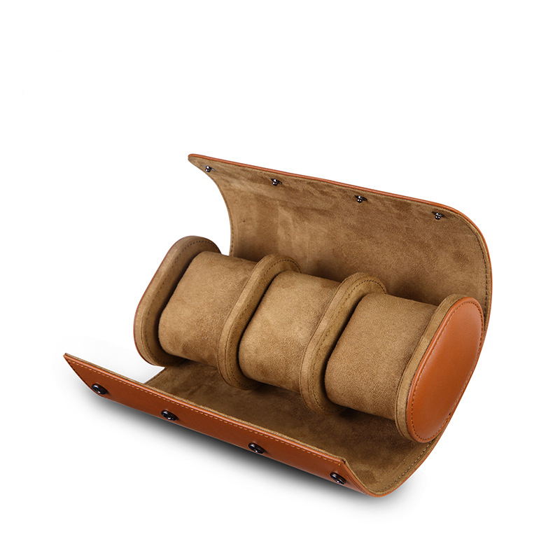 kotak jam tangan kulit pu bentuk tabung bulat dengan logo kustom