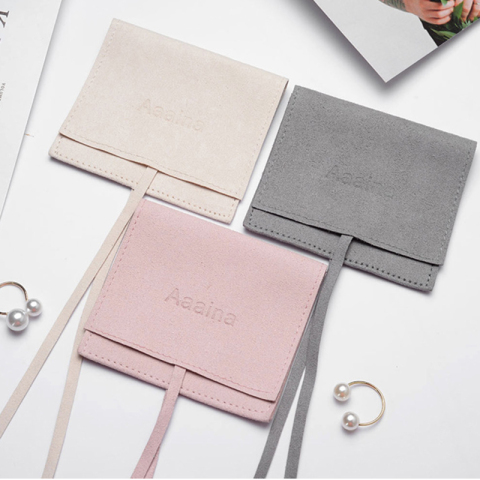 custom stylish pink grey microfiber velvet flap pouch