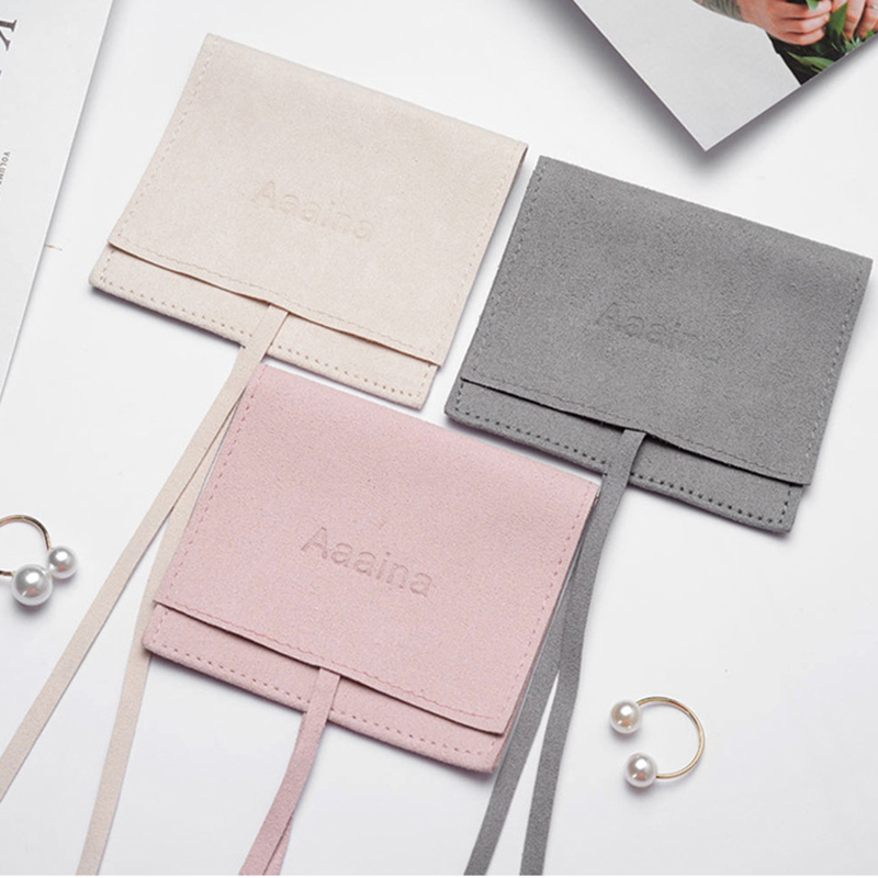 custom stylish pink grey microfiber velvet flap pouch