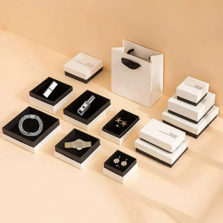 Cajas de papel de regalo en blanco y negro de alta calidad para joyería.