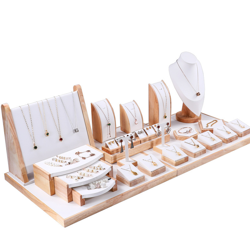 microfiber and wooden jewelry display set