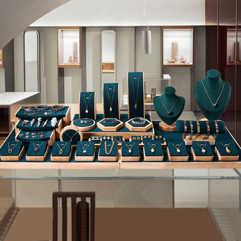 microfiber and wooden jewelry display set