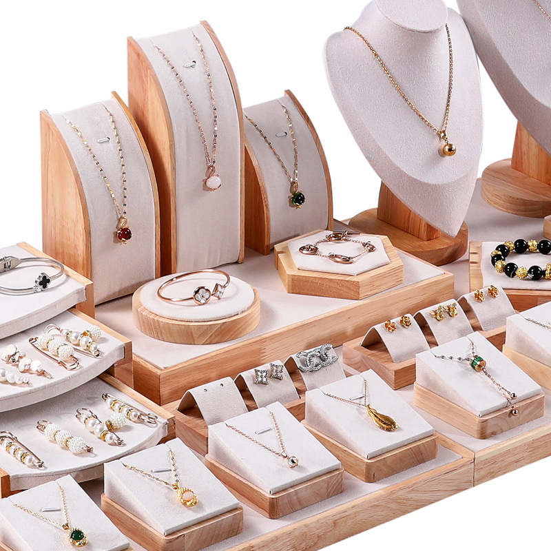 microfiber and wooden jewelry display set