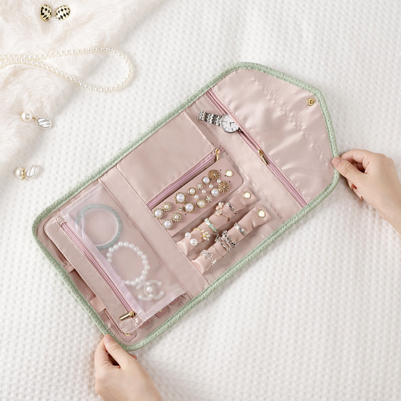 tas penyimpanan perhiasan kulit organizer lipat portabel