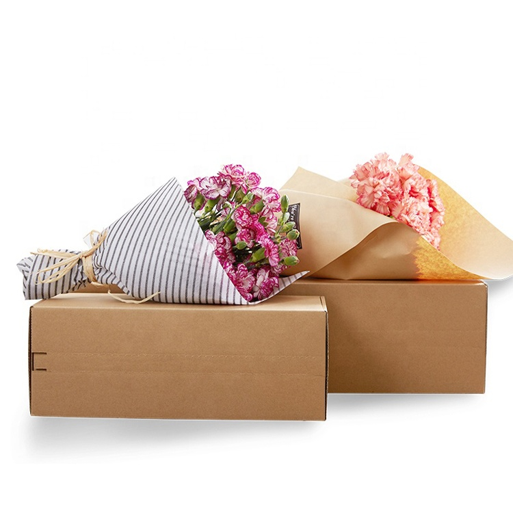 Natural Brown Kraft Paper Corrugated Cardboard Box Flower Delivery Gift Wrap Shipping Box with Tear Strip