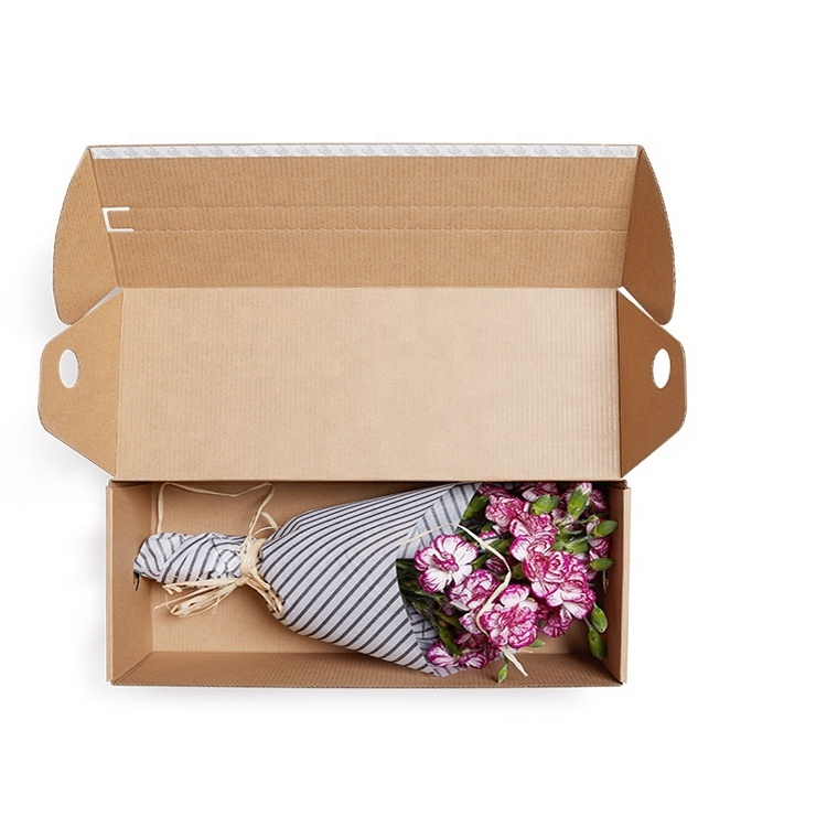 Natural Brown Kraft Paper Corrugated Cardboard Box Flower Delivery Gift Wrap Shipping Box with Tear Strip