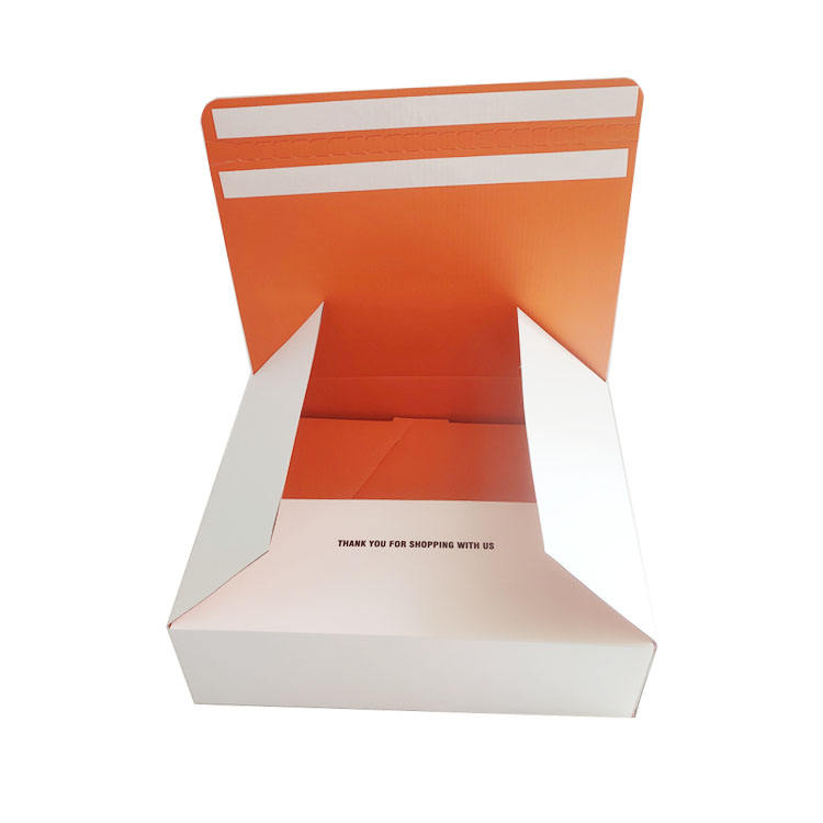 Clothing Packaging Box Custom Zip Carton Orange Shipping Box with Self-locking Seal Bottom and 2 Pieces of Tape Closed Box