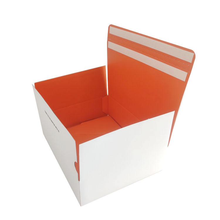 Clothing Packaging Box Custom Zip Carton Orange Shipping Box with Self-locking Seal Bottom and 2 Pieces of Tape Closed Box