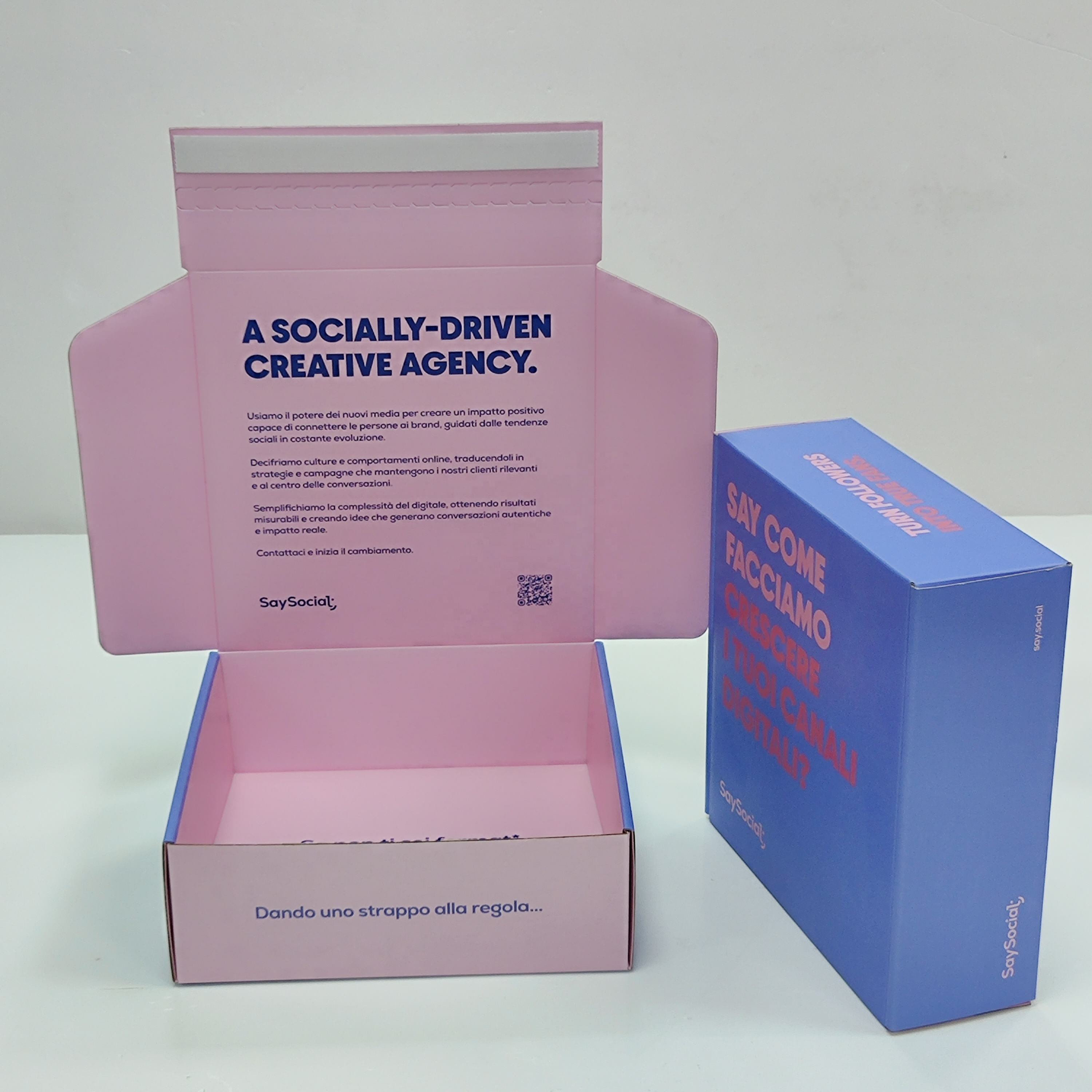 Boîte d'expédition en carton ondulé rose et violet personnalisée avec logo gratuit pour échantillons cosmétiques