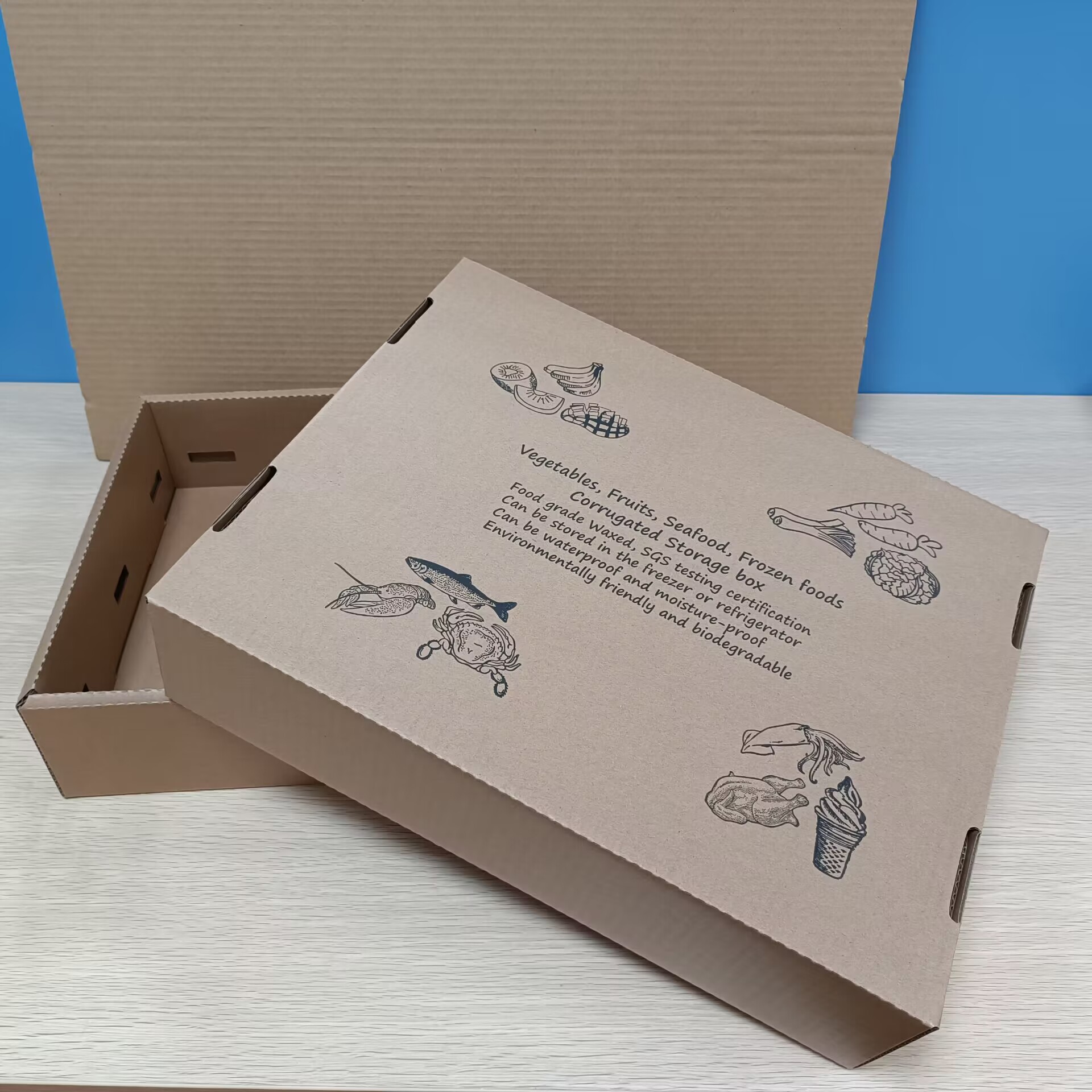 Large waxed frozen transportation paper box, waterproof paper box