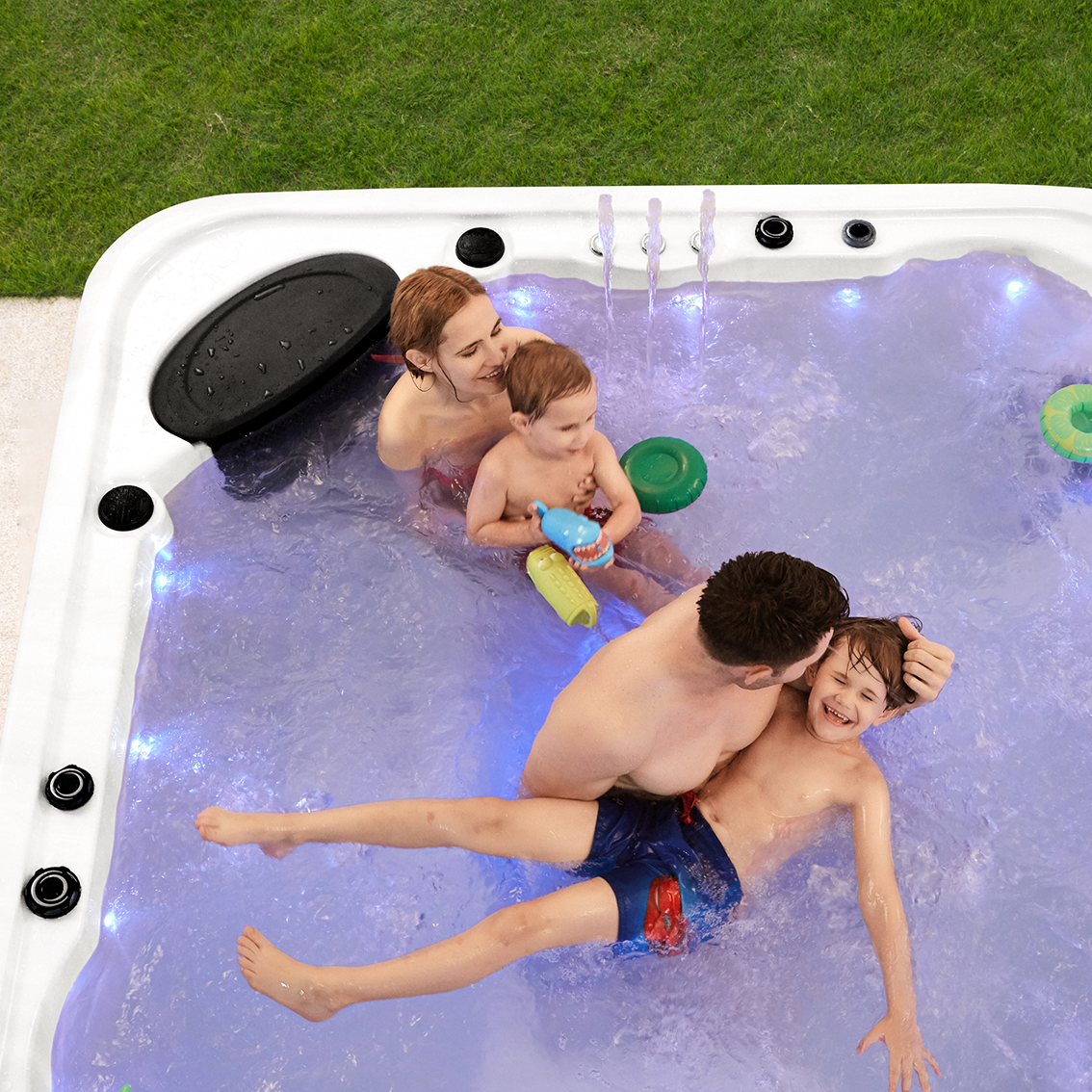 Custom interior swim pool spa room: Behind the construct