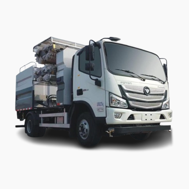 Highway guardrail cleaning vehicle