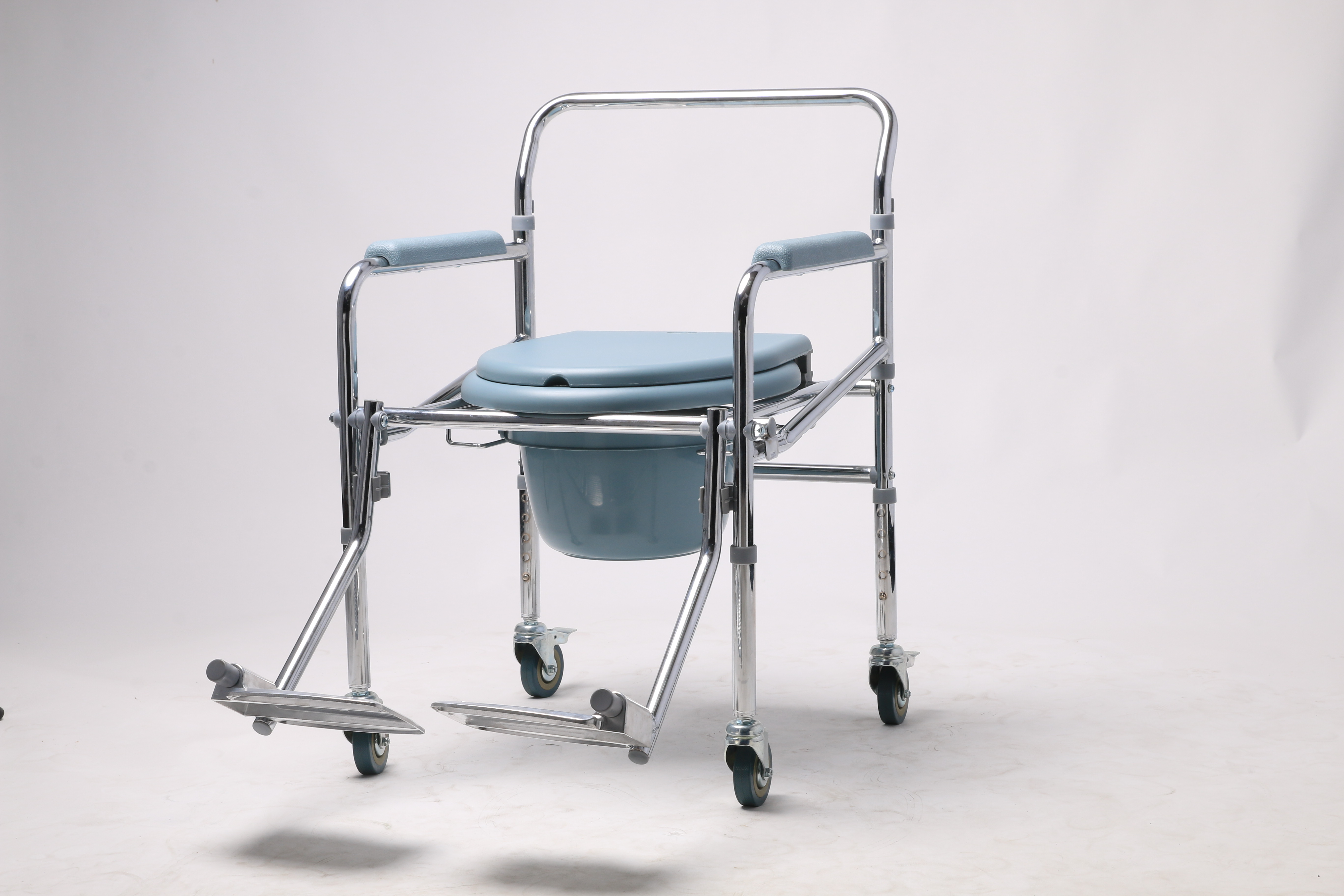 Chrome steel folding frame Flip up legrest Toilet Commode Chair Wheelchair COMMODE CHAIR