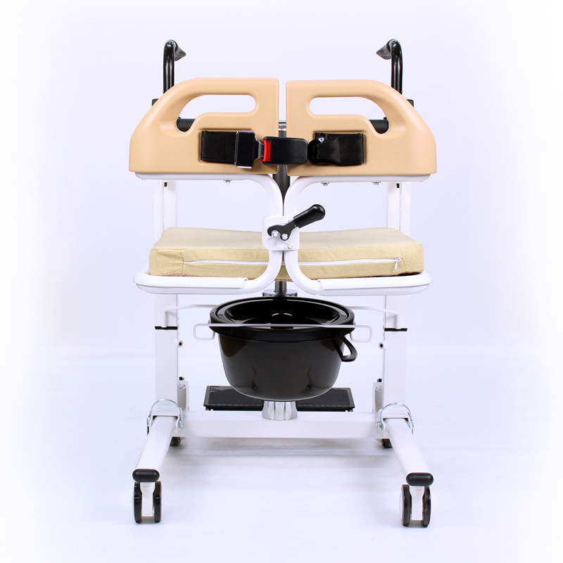 Hydraulic commode transfer chair disabled patient lifted from bed to chair