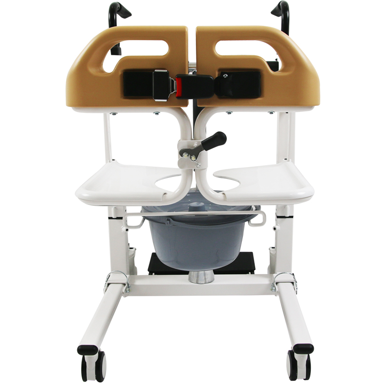 Hydraulic commode transfer chair disabled patient lifted from bed to chair