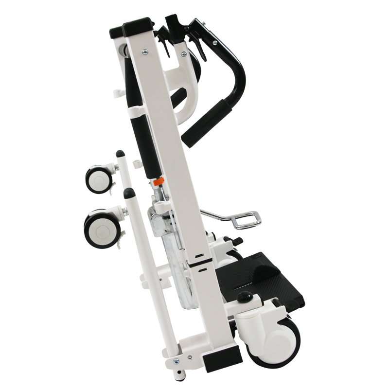 Hydraulic commode transfer chair disabled patient lifted from bed to chair