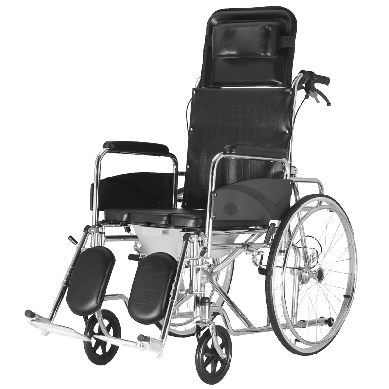 RECLINING HIGH BACK COMMODE WHEELCHAIR WITH DINING TABLE STEEL WHEELCHAIR