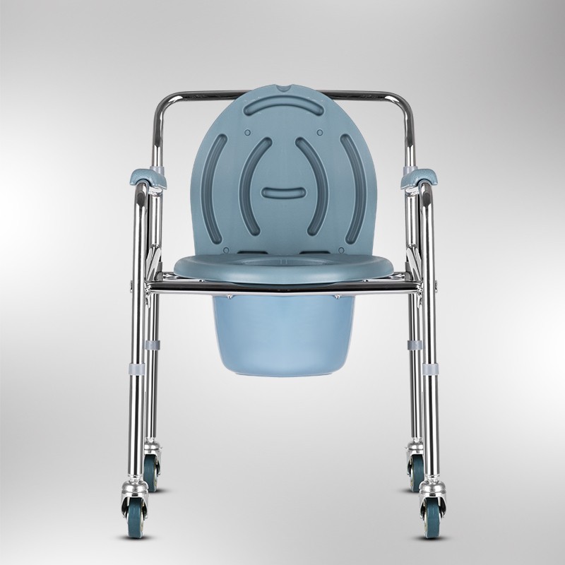 Folding Height Adjustable Pedal Brake Chrome Toilet Chair Wheelchair COMMODE CHAIR