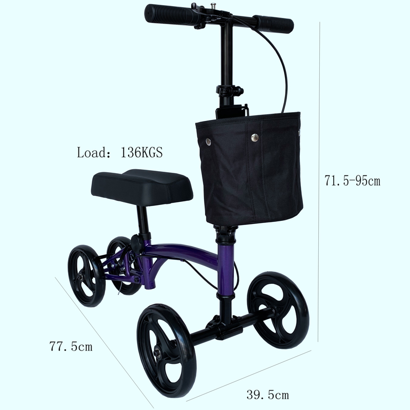 Steel knee walker new style walker with different color foam knee pad two united brakes with a shopping bag