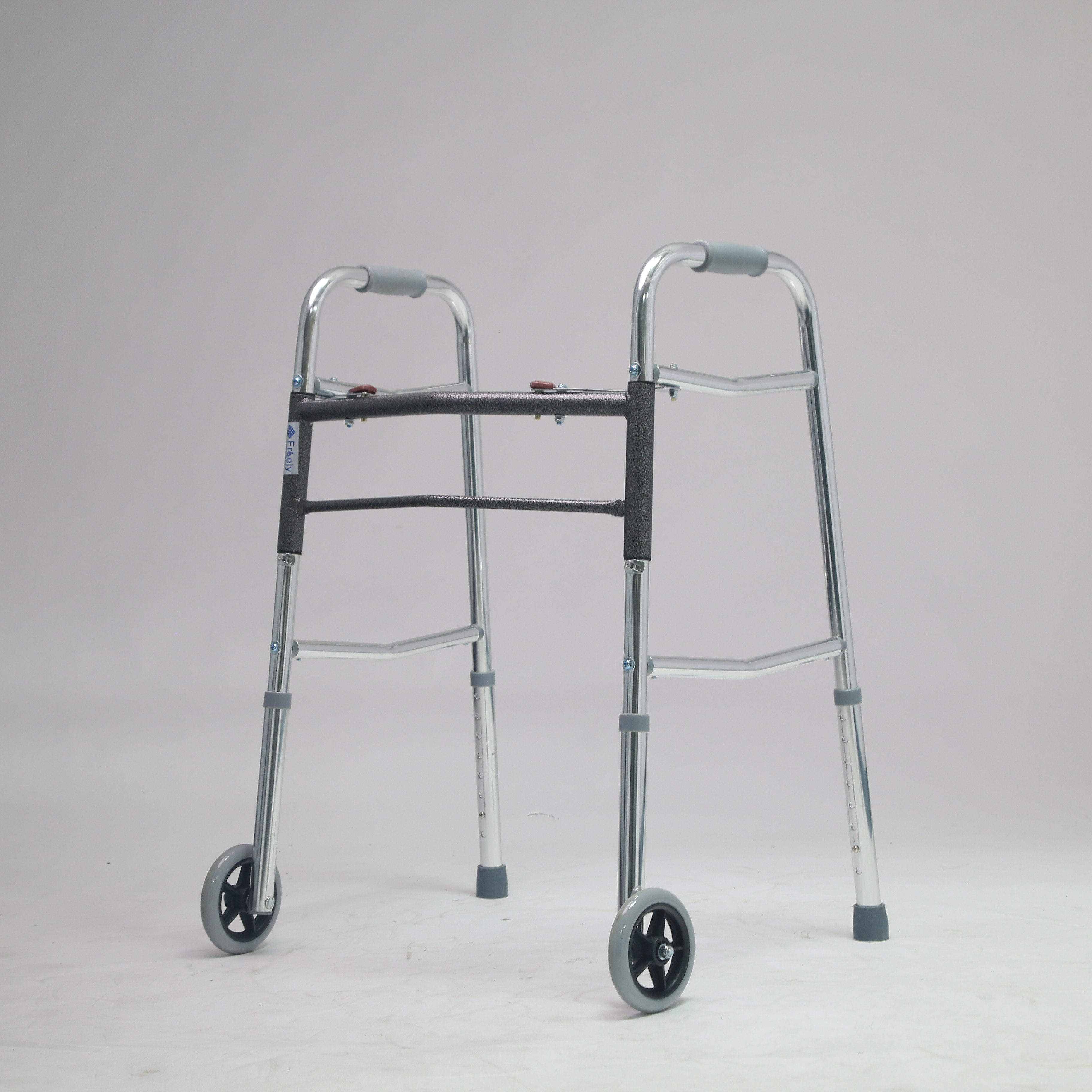Aluminium Two-button Folding Height Adjustable Walker with 2 Wheels