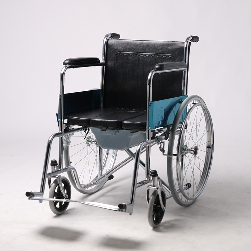 Folding Height Adjustable Pedal Brake Chrome Toilet Chair Wheelchair COMMODE WHEELCHAIR