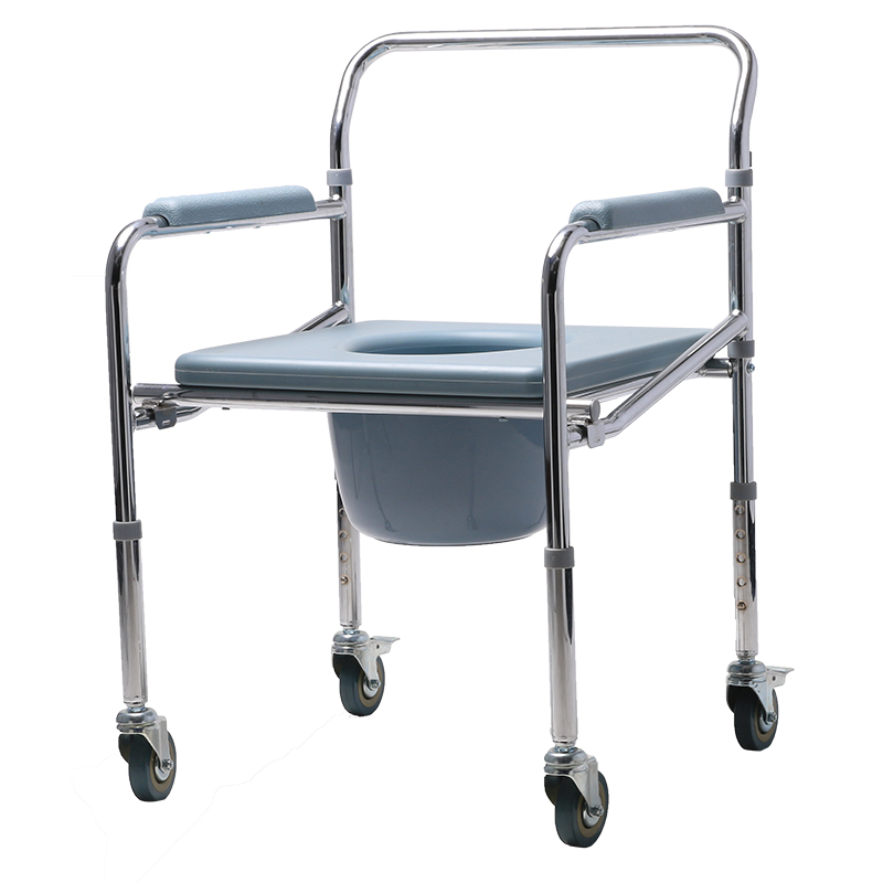 Chrome steel foldable Height adjustable Toilet Commode Chair Wheelchair COMMODE CHAIR