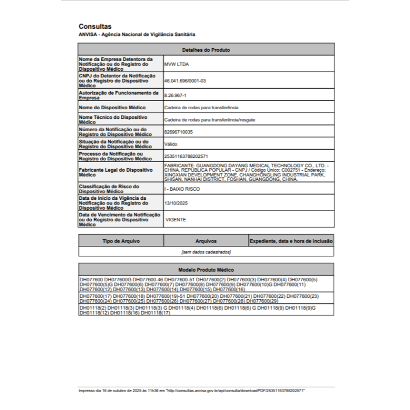 ANVISA-Cadeira de rodas para transferência-transfer chair