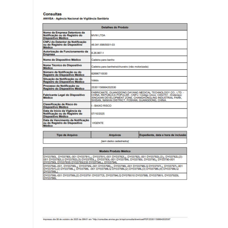 ANVISA-Cadeira para banho-shower chair