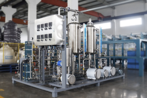 Evaporador de placas montado sobre patines de efecto múltiple