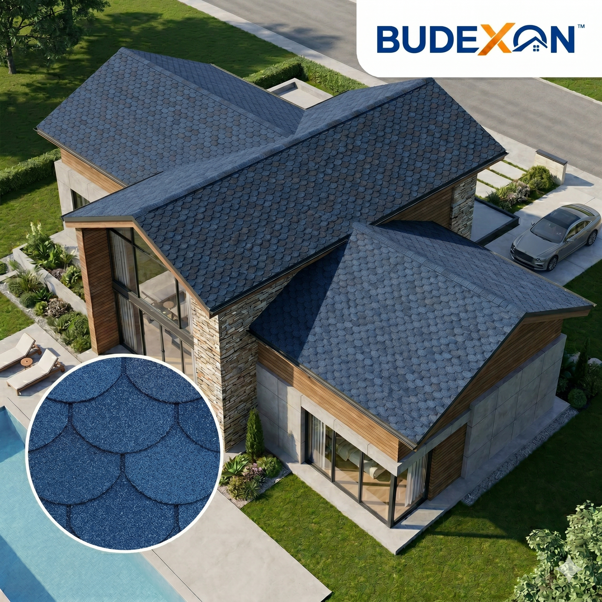 Round Half Roofing Shingle Single Layer Asphalt Roofing Tiles Fish Scale
