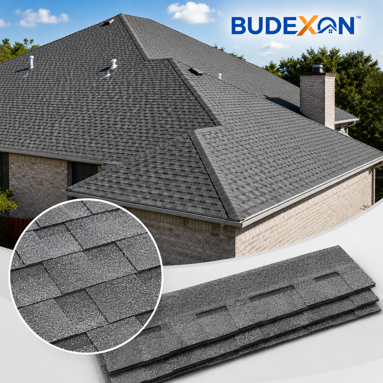 Architectural double layer asphalt roofing shingles 5.2mm roofing tiles 50years lifespan