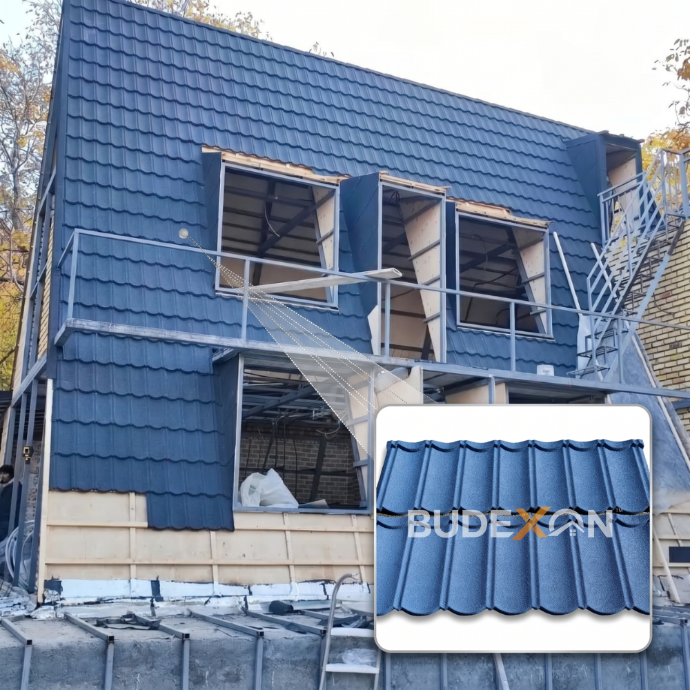 Blue Stone Coated Metal Roofing Sheets Aluminum Zinc Long Roofing Tiles