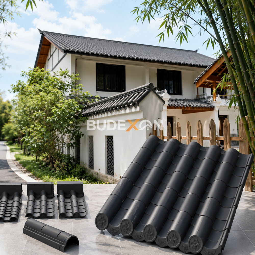 Telhas chinesas sintéticas leves para telhados de vilas e resorts.