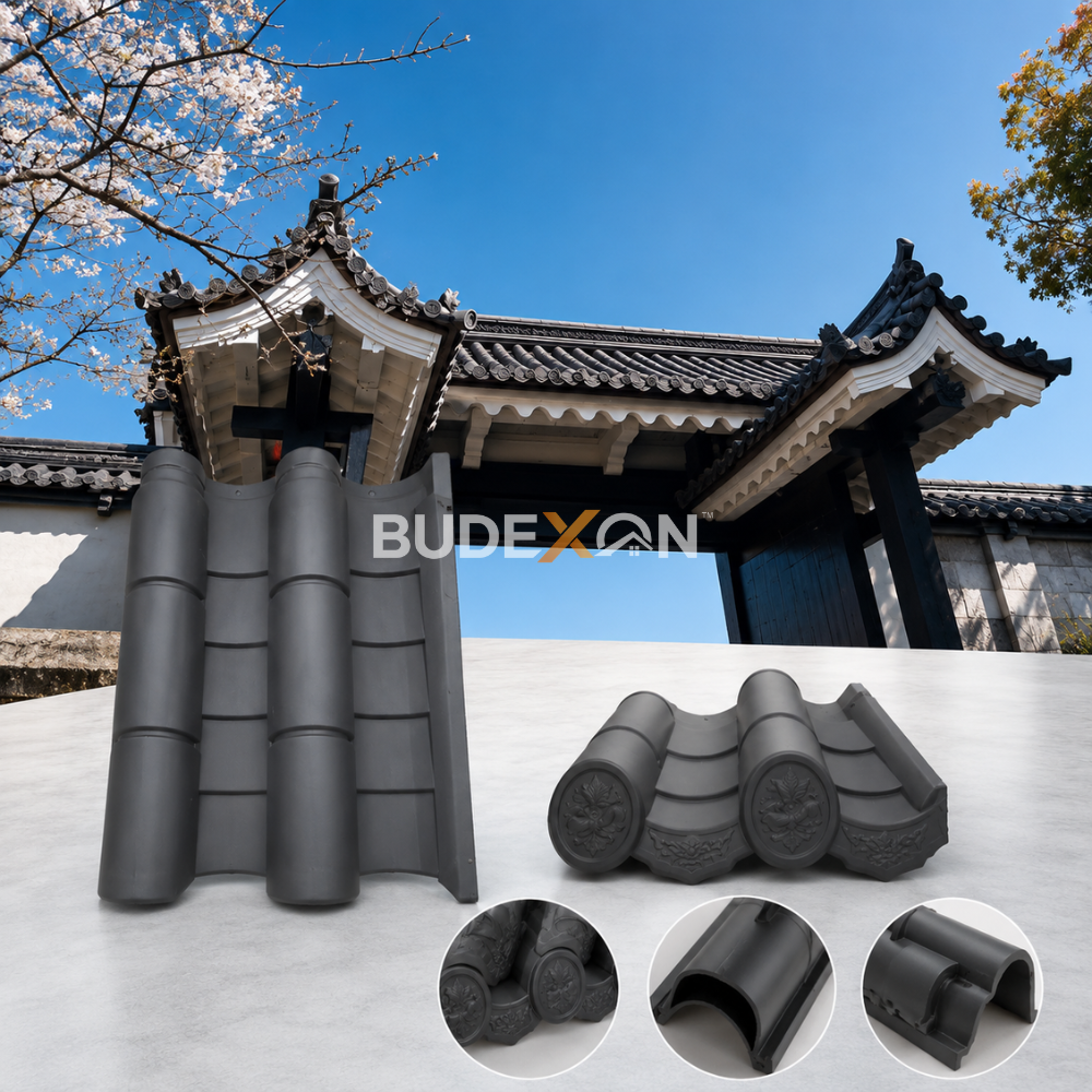 Sistema moderno de telhados chineses para casas com pátio e templos.