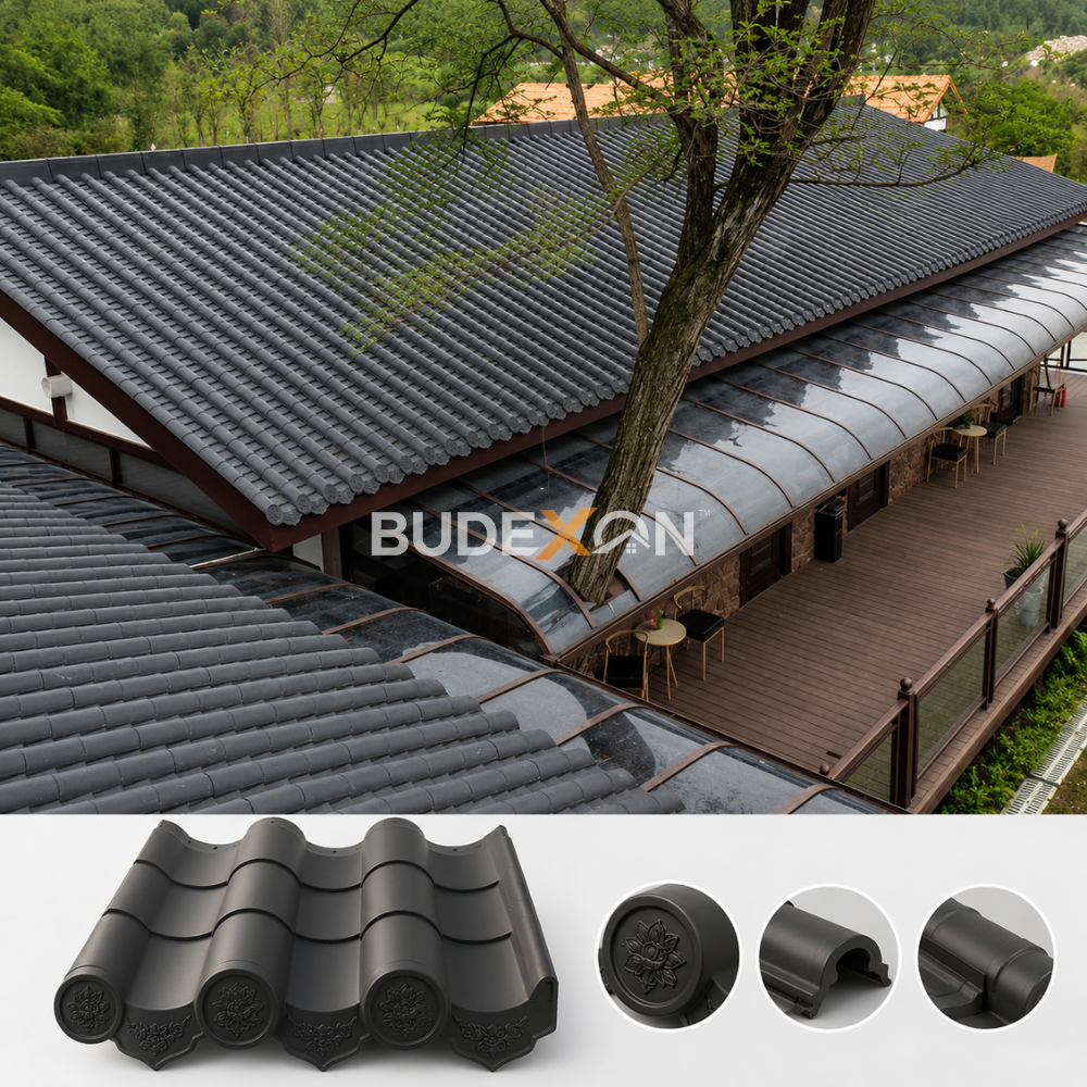 Telhas chinesas impermeáveis ​​para projetos de construção tradicional.