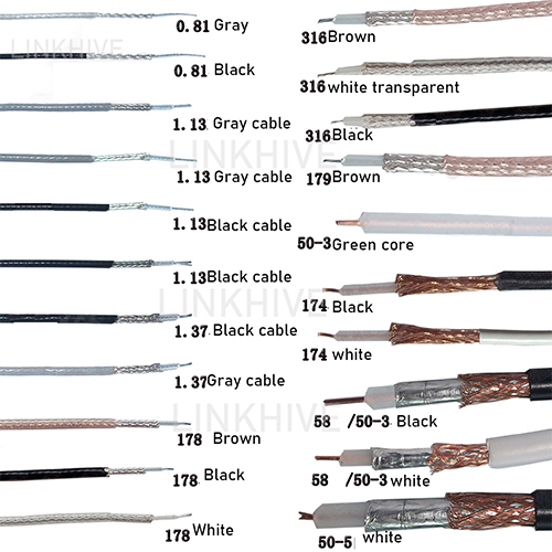 RG174, RG58U, 1.13, 1.37, RG178, RG316, RG59, RG179, 0.81 Coaxial Cables (50/75 Ohm)