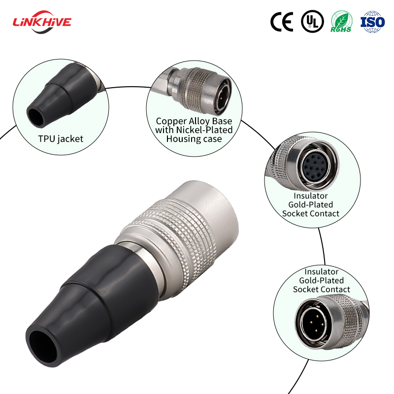 OEM Custom Hirose RH Series Circular Connector | 4-12Pin Gold-Plated Contacts IP68 Waterproof Push-Pull Connector for Electronics,Medical Devices