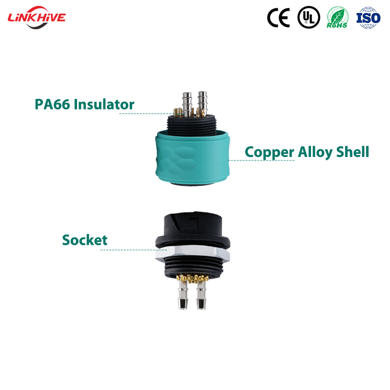 Customizable M25 2+16Pin IP68 Waterproof Pneumatic PA66 Material Connector Medical-grade Back-locking Male/Female Bayonet Connectors