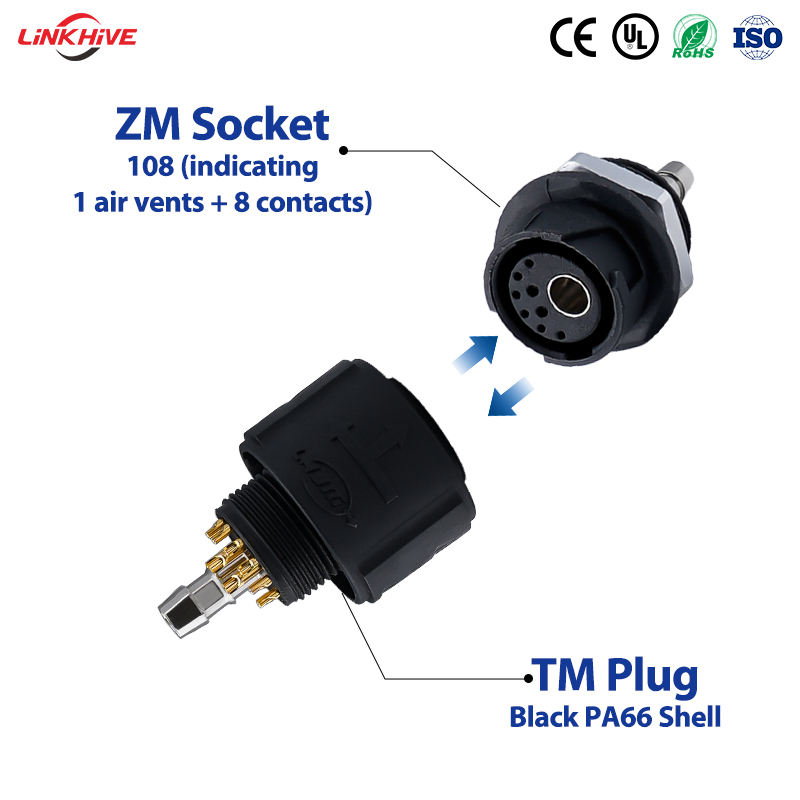 OEM Custom ZM16A Circular Connector | 108/208 Pin IP68 PA66 Plastic Socket with Gold-plated Copper Alloy Contacts for Medical Devices