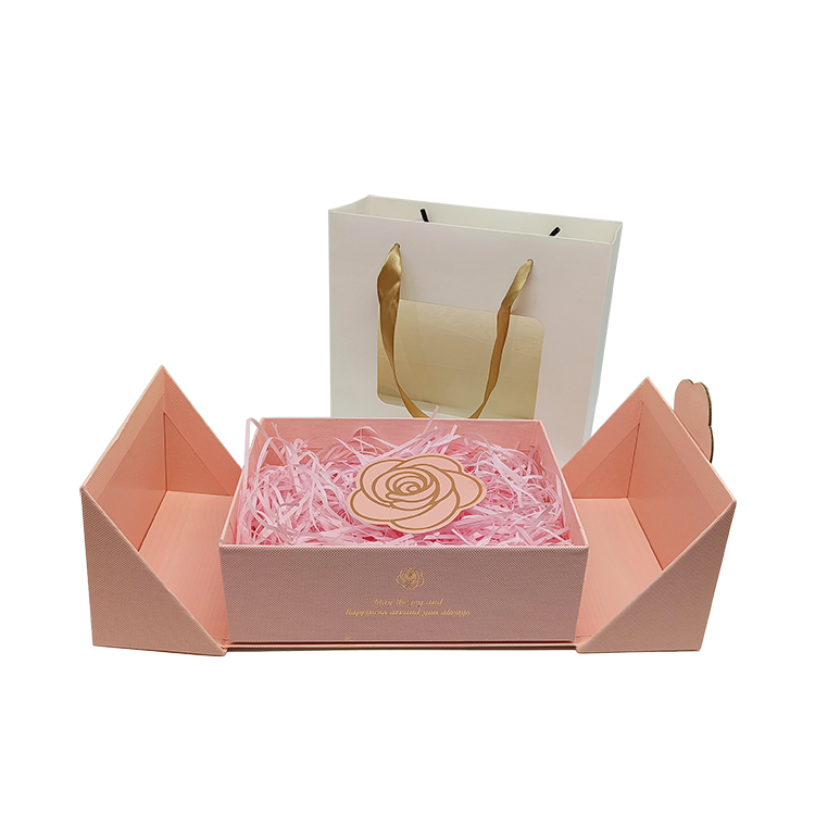 Custom Unique Double Opening Design Pink Embossed Cosmetic Hard Box